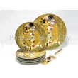 P.P.W4A27-16601 Porcelán süteményeskészlet lapáttal 6 személyes, 8 részes, Klimt: Csók 