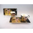 P.P.W8KL363-22413 Porcelán oldaltálcás mini-mokka szett 2 személyes, 4 részes, Klimt: Csók 
