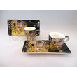P.P.W8KL363-22413 Porcelán oldaltálcás mini-mokka szett 2 személyes, 4 részes, Klimt: Csók 