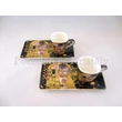 P.P.W8KL363-22413 Porcelán oldaltálcás mini-mokka szett 2 személyes, 4 részes, Klimt: Csók 