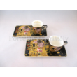 P.P.W8KL363-22413 Porcelán oldaltálcás mini-mokka szett 2 személyes, 4 részes, Klimt: Csók 
