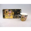 P.P.W8KL363-22413 Porcelán oldaltálcás mini-mokka szett 2 személyes, 4 részes, Klimt: Csók 