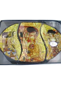 H.C.198-7001 Üvegtál szett 3 részes Klimt képek, 3x23x37 cm 