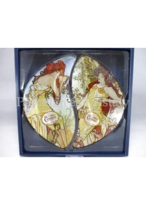 H.C.198-7025 Üvegtányér szett 2 részes Mucha: Nyár-Ősz, 3x21x24 cm