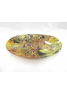 H.C.198-8061 Üveg kínálótál 3-as osztású Klimt képek, 2,5x29cm