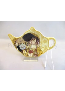 H.C.532-1501 Porcelán teafiltertartó Klimt: Csók, 1,5x8,7x13,3 cm