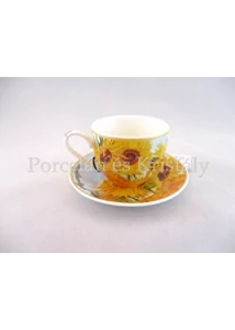 H.C.830-8306 Porcelán Mokkacsésze + alj, Van Gogh: Napraforgók 