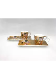 P.P.W6A63-11529 Porcelán oldaltálcás mini-mokka szett 2 személyes, 4 részes, Klimt: Csók 