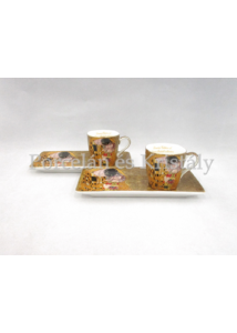 P.P.W6A63-11529 Porcelán oldaltálcás mini-mokka szett 2 személyes, 4 részes, Klimt: Csók 