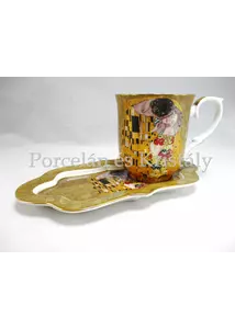 P.P.W7A75-00186 Porcelánbögre oldaltálcával 400 ml, Klimt: Csók 