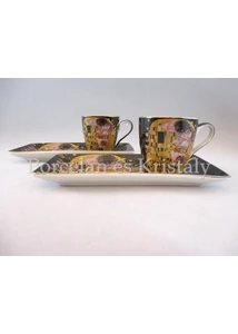 P.P.W8KL363-22413 Porcelán oldaltálcás mini-mokka szett 2 személyes, 4 részes, Klimt: Csók 