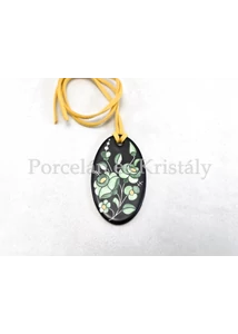 Kalocsai ovál medál, Fekete-zöld 6x3 cm