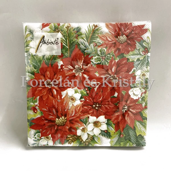 AMB.33313570 Poinsettia All Over karácsonyi papírszalvéta 33x33cm, 20db-os