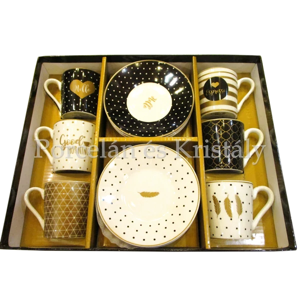 R2S.126CMGM Jó reggelt porcelán mokkacsésze szett 6 személyes, 12 részes, díszdobozban