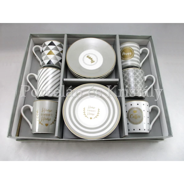 R2S.126CMHA Happy porcelán mokkacsésze szett 6 személyes, 12 részes, díszdobozban