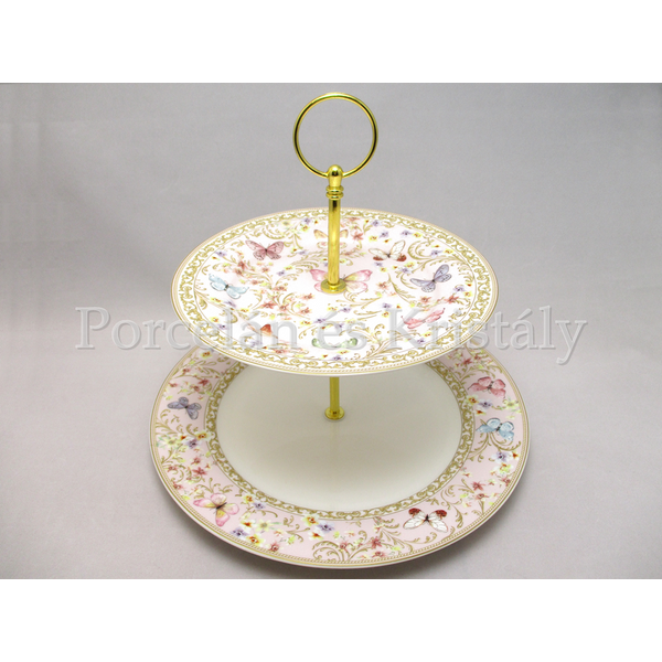 R2S.1352MAJB Pillangós porcelán süteményes kínáló, 2 szintes, díszdobozban 