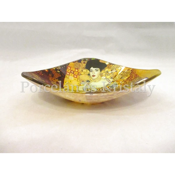 H.C.198-1133 Háromszögű üvegtál Klimt: Adél, 4,5x17x17cm 