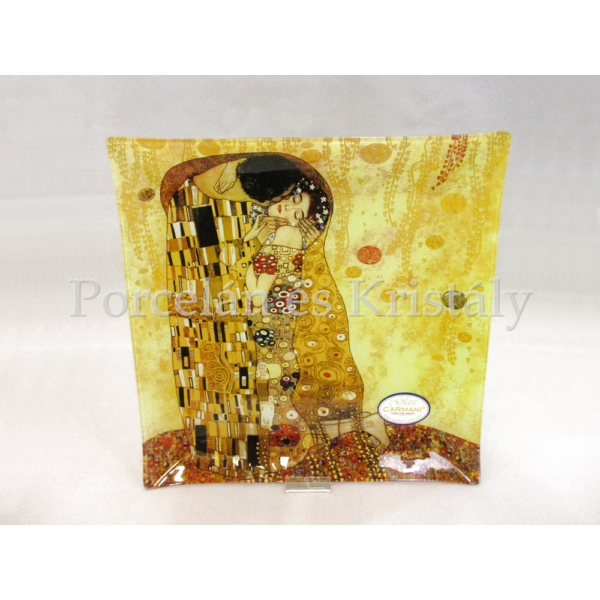 H.C.198-1151 Üvegtál Klimt: Csók, 7,5x30x30cm