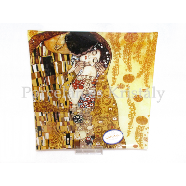 H.C.198-1231 Üvegtál Klimt: Csók, 2x25x25 cm