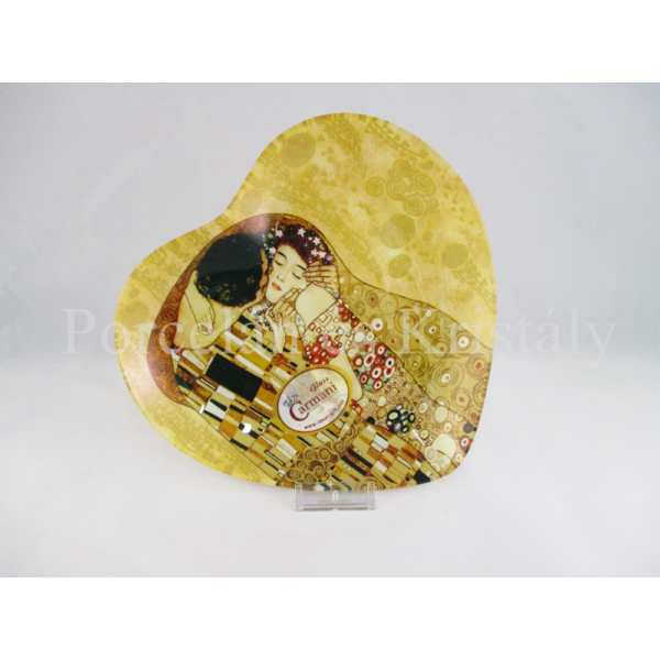 H.C.198-1404 Szív üvegtál Klimt: Csók, 2x18x19 cm