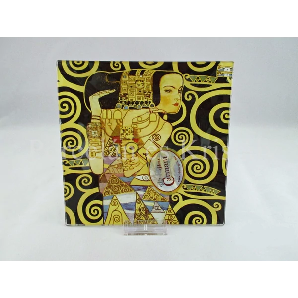 H.C.198-1412 Üvegtál Klimt: Várakozás, 1x15x15 cm