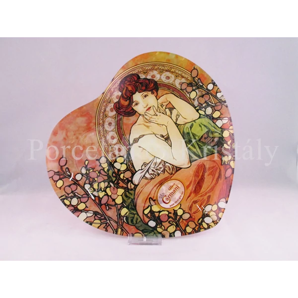 H.C.198-2702 Szív üvegtál Mucha: Topáz, 2x23x25 cm