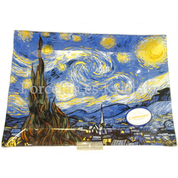 H.C.198-3002 Üvegtál Van Gogh: Csillagos éj 2x20x28cm