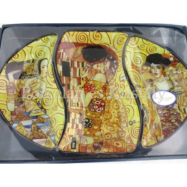 H.C.198-7001 Üvegtál szett 3 részes Klimt képek, 3x23x37 cm 