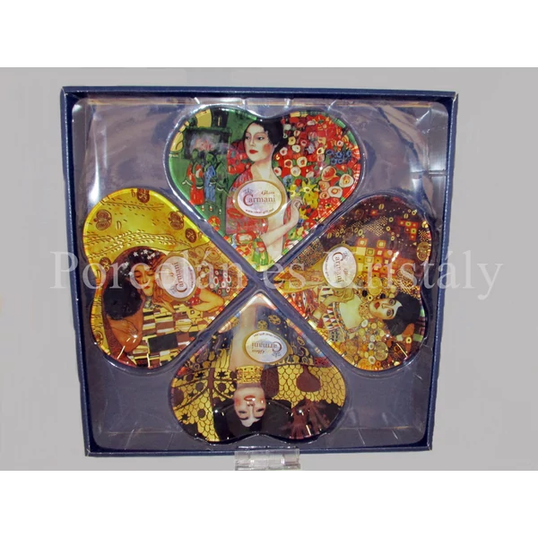 H.C.198-7005 Üveg tál szett 4 részes Klimt képek, 3x28x28 cm