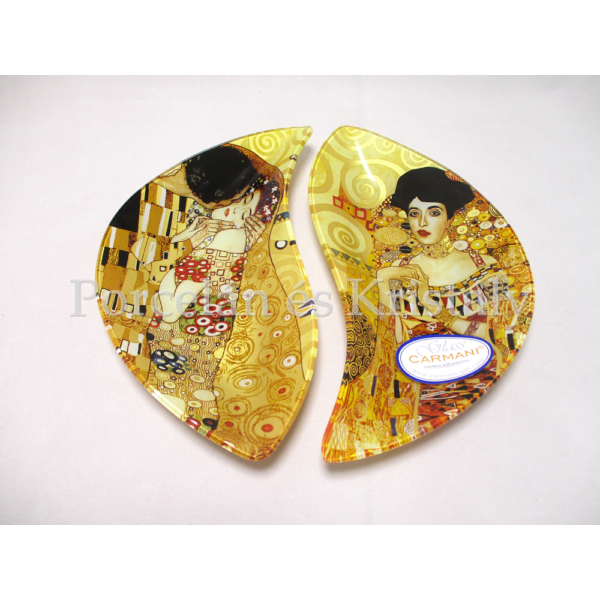 H.C.198-7022 Üvegtányér szett 2 részes Klimt: Adél-Csók, 3x21x24 cm