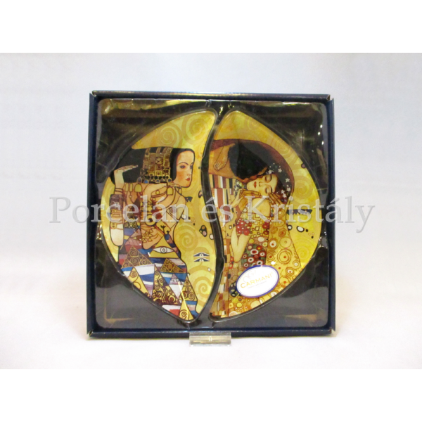 H.C.198-7023 Üvegtányér szett 2 részes Klimt: Csók-Várakozás, 3x21x24 cm