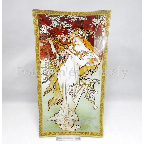 H.C.198-7201 Üvegtál Mucha: Tavasz, 2x30x16 cm