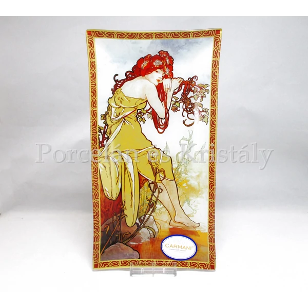 H.C.198-7202 Üvegtál Mucha: Nyár, 2x30x16 cm