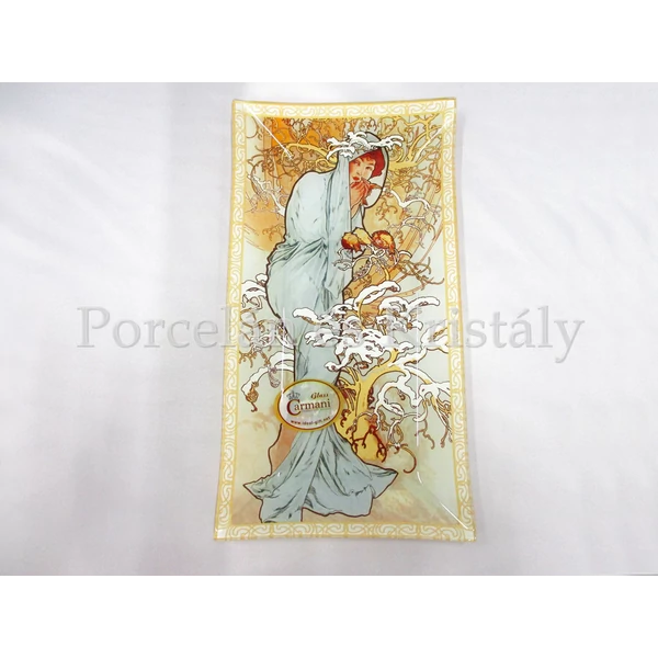H.C.198-7204 Üvegtál Mucha: Tél, 2x30x16 cm