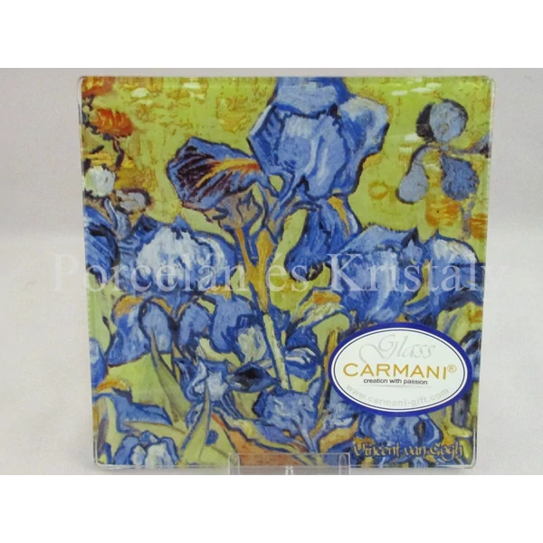 H.C.198-7305 Üvegtál Vincent Van Gogh: Íriszek, 0,5x13x13 cm