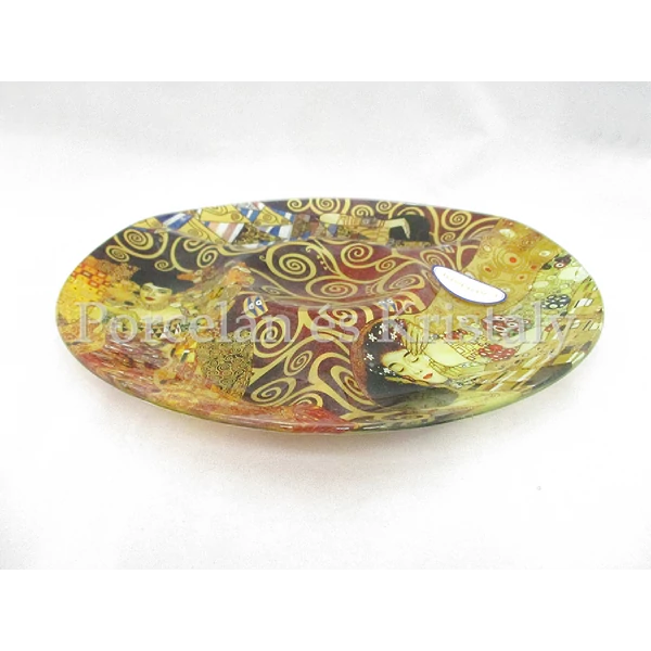 H.C.198-8061 Üveg kínálótál 3-as osztású Klimt képek, 2,5x29cm