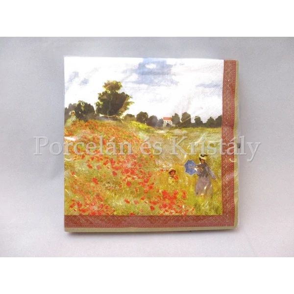 R2S.414MON2 Papírszalvéta Monet: Pipacsmező, 33x33 cm, 20 db-os