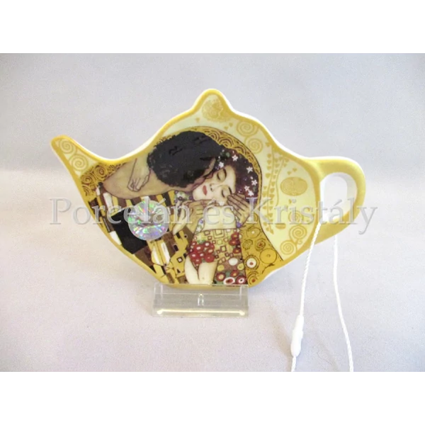 H.C.532-1501 Porcelán teafiltertartó Klimt: Csók, 1,5x8,7x13,3 cm