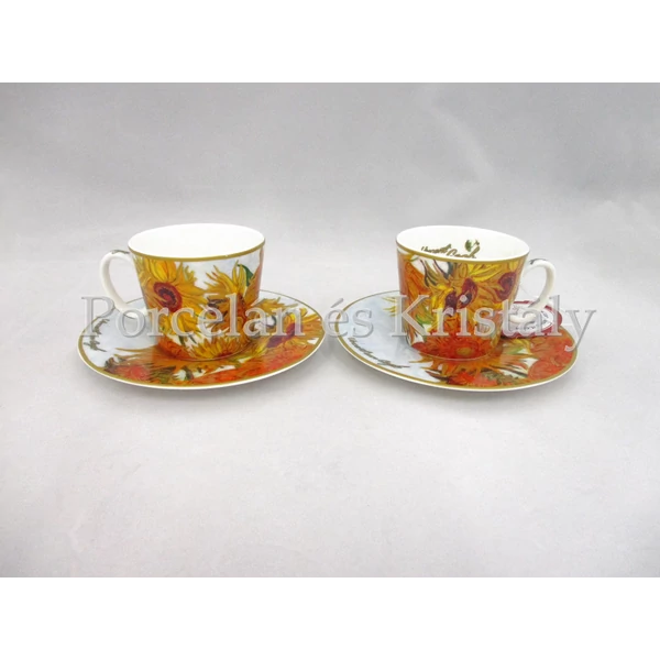 H.C.830-0706 Porcelán mini-mokka szett 2 részes, 4 darabos, Van Gogh: Napraforgók