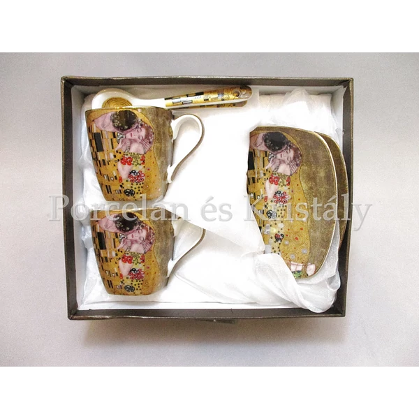 P.P.W3A06-24573 Porcelán mini-mokka szett 2 személyes, 6 részes, Klimt: Csók
