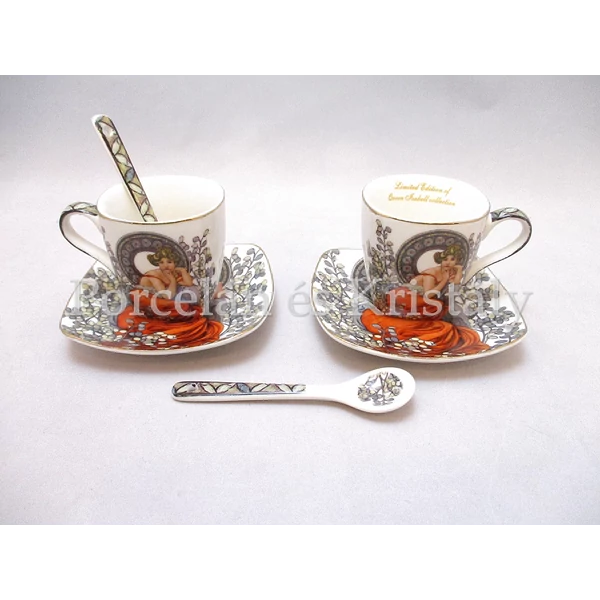 P.P.W3S06-35630 Porcelán mini-mokka szett 2 személyes, 6 részes, Mucha: Topáz