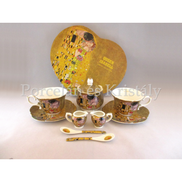 P.P.W5A26-15384 Porcelán mini-tea szett 2 személyes, 9 részes, Klimt: Csók 