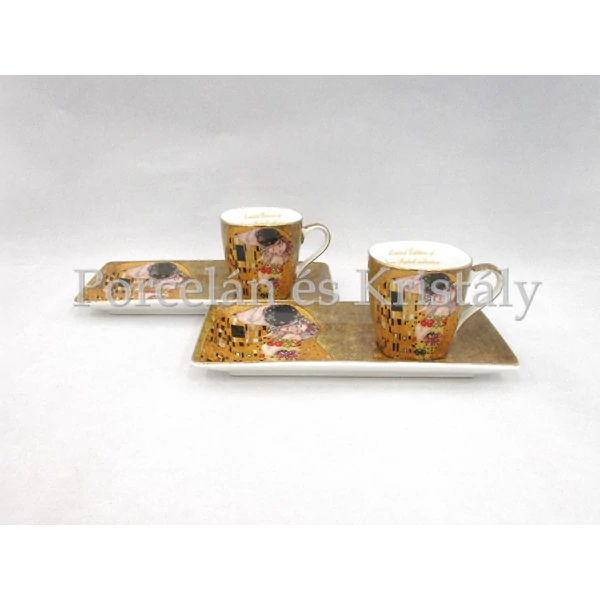 P.P.W6A63-11529 Porcelán oldaltálcás mini-mokka szett 2 személyes, 4 részes, Klimt: Csók 