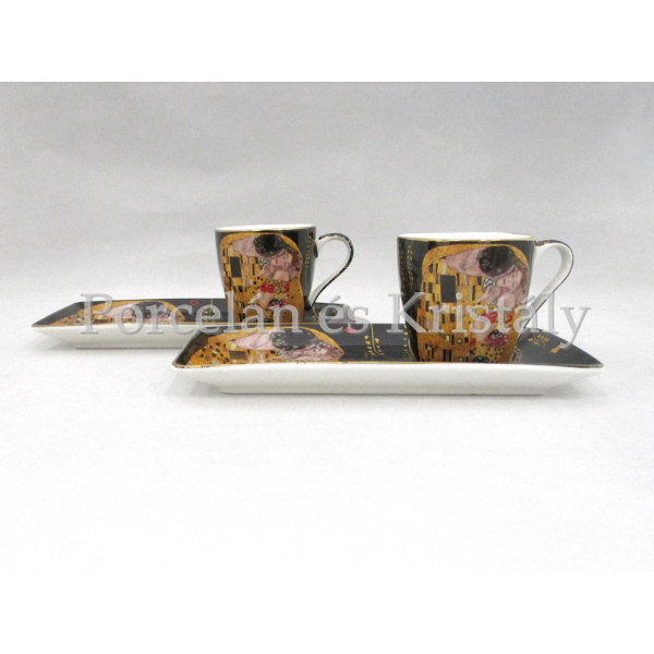 P.P.W6B63-11628 Porcelán oldaltálcás mini-mokka szett 2 személyes, 4 részes, Klimt: Csók 