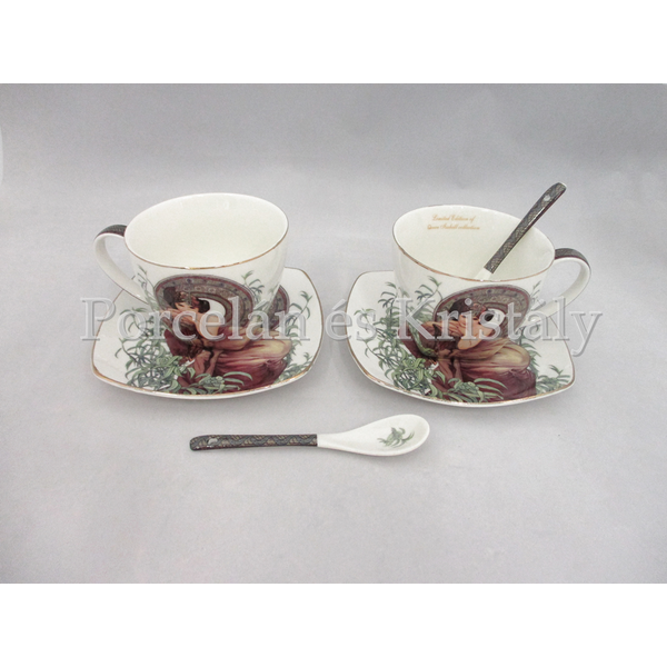 P.P.W6S160-17033 Porcelán mini-tea szett 2 személyes, 6 részes, Mucha: Smaragd