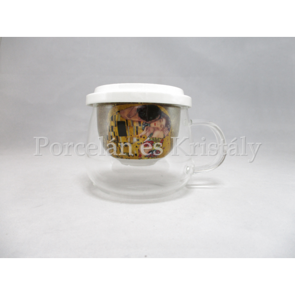 P.P.W7A73-00162 Üvegpohár porcelánszűrővel és tetővel 350ml, Klimt: Csók