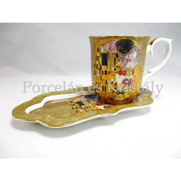 P.P.W7A75-00186 Porcelánbögre oldaltálcával 400 ml, Klimt: Csók 