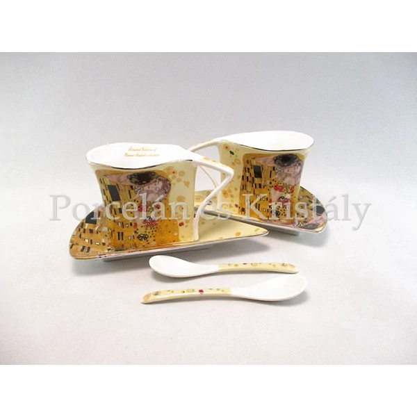 P.P.W9KL434-09206 Porcelán Nonfiguratív mini-tea szett 2 személyes, 6 részes, Klimt: Csók