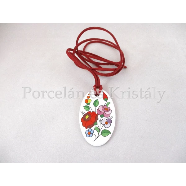 Kalocsai ovál medál, 1 Minta, Fehér-színes 6x3 cm