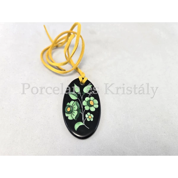 Kalocsai ovál medál, 2 Minta, Fekete-zöld 6x3 cm